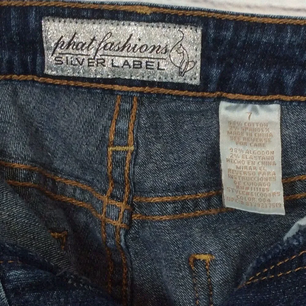 Phat Fashion Silver Label Women’s/Juniors Jeans Size 7 Flare Leg Embroidered Fun